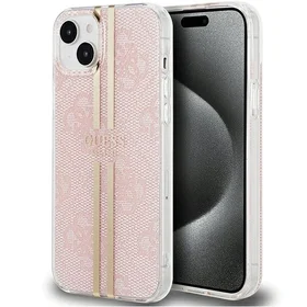 Guess IML 4G Gold Stripe viedtālruņa apvalks iPhone 15 Plus / 14 Plus - rozā