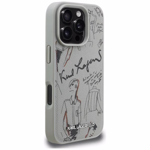 Karl Lagerfeld Grained Pattern & Logo MagSafe Case for iPhone 16 Pro - Gray