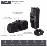 Wozinsky WF16-YCS 5000mAh 15W USB-C mini portatīvais lādētājs ar iebūvētu USB-C kabeli un Apple Watch lādētāju - melna