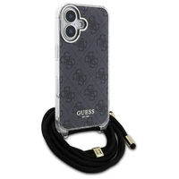 Guess Crossbody Cord 4G Drukāts viedtālruņa apvalks iPhone 16 - melns