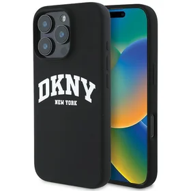 DKNY Silikona baltais drukāts logotips magnētiskais viedtālruņa apvalks iPhone 16 Pro Max - melns