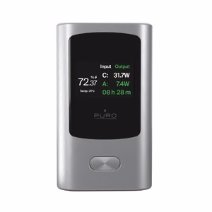Puro 45W 10000mAh USB-A USB-C portatīvais lādētājs ar ekrānu - pelēka