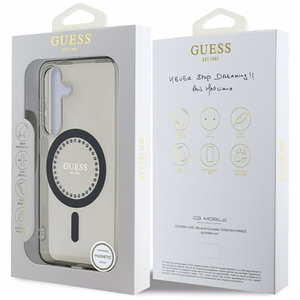 Guess Kristāli Drukāts Klasiskais Logotips Magnētiskais Samsung Galaxy S25 viedtālruņa apvalks melna
