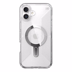 Speck Presidio Perfect-Clear Grip ClickLock & MagSafe vāciņš ierīcei iPhone 16 Plus, caurspīdīgs / hroma apdare / Serene Silver