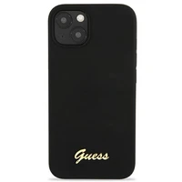 Guess GUHMP13MLSLMGBK viedtālruņa apvalks iPhone 13 6.1" melns cietais silikona ar zelta logotipu MagSafe