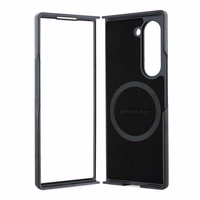 Mercedes Leather Wood Imitation MagSafe viedtālruņa apvalks Samsung Galaxy Z Fold 6 - melns