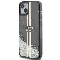 Guess Liquid Glitter Gold Stripes viedtālruņa apvalks iPhone 15 Plus / 14 Plus - melns