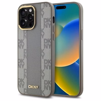 DKNY Ādas rūtainais mono raksts Magnētiskais viedtālruņa apvalks iPhone 14 Pro Max - bēša