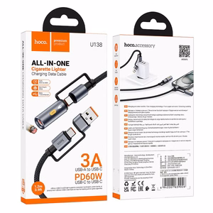 Kabelis All-in-one USB A / USB C uz USB C / Auto piepīpētājs Hoco 3A 60W 1,2 m U138 melns