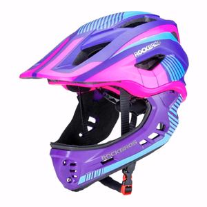 Rockbros TT-32SBPP-S bērnu velosipēda ķivere ar noņemamu zoda aizsargu izmērs S - violeta-rozā