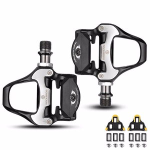 Rockbros LP-RD2BK Shimano SPD-SL šosejas pedāļi ar dzelteniem klipšiem – krāsa: melna un sudraba