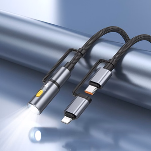 Kabelis All-in-one USB C / Lightning uz USB C / LED Light Hoco PD 3A 60W 1,2 m U138 melns