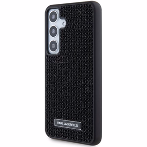 Karl Lagerfeld viedtālruņa apvalks ar metāla logotipu un rhinestone Samsung Galaxy S24 - melns