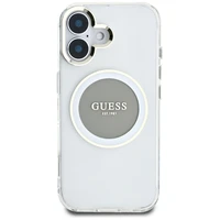 Guess IML Metal Colored Circle Classic Logo Magnētiskais viedtālruņa apvalks iPhone 16 - pelēks