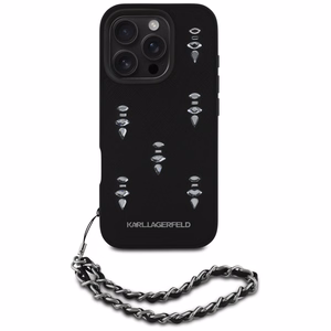 Karl Lagerfeld Saffiano Crystals ar ķēdi viedtālruņa apvalks iPhone 16 Pro - melns