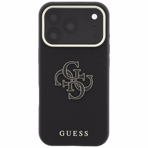 Guess Grained & Big Resin Logo vāciņš modelim iPhone 18 Pro / 17 Pro – melns