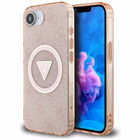 Guess IML Metal Glitter 4G Circle Triangle magnētiskais viedtālruņa apvalks iPhone 16e - rozā
