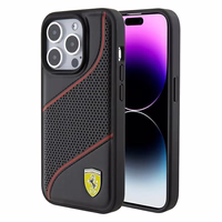 Ferrari Perforated Waves Metal Logo viedtālruņa apvalks iPhone 15 Pro - melns