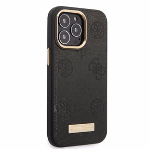 Guess GUHMP13LSAPSTK iPhone 13 Pro / 13 6.1" melns/melns cietais viedtālruņa apvalks Peony Logo Plate Magnētiskais MagSafe