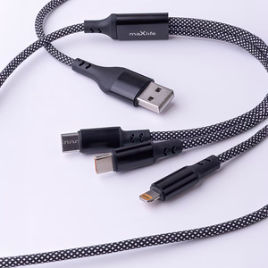 Maxlife ALLin1 kabelis USB + USB-C - Lightning + 2x USB-C 1,0 m 66W melns