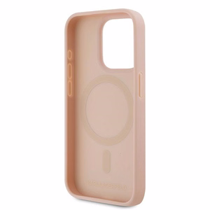 Karl Lagerfeld ādas monogrammas metāla logotips viedtālruņa apvalks iPhone 15 Pro Max - rozā