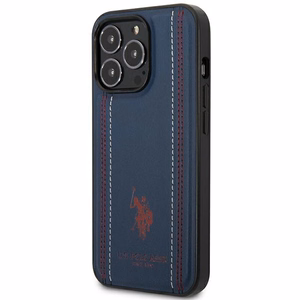 US Polo USHCP14LPFAV Leather Stitch vāciņš ierīcei iPhone 14 Pro 6.1", tumši zils