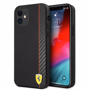 Ferrari FESAXHCP12SBK iPhone 12 mini 5.4" melns/melns cietais viedtālruņa apvalks On Track Carbon Stripe