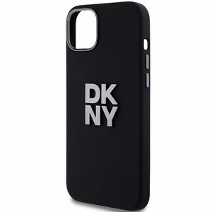 DKNY šķidrā silikona metāla logotipa viedtālruņa apvalks iPhone 15 Plus / 14 Plus - melns