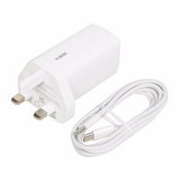 iBOX C-65 balts, GaN 65W universal charger UK plug