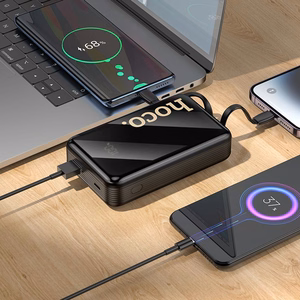 Portatīvais lādētājs Hoco 20000 mAh QC PD 22,5W ar iebūvētiem kabeļiem USB C + Lightning Q37A melns