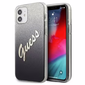 Guess GUHCP12SPCUGLSBK iPhone 12 mini 5.4" melns/melns cietais apvalks Glitter Gradient Script