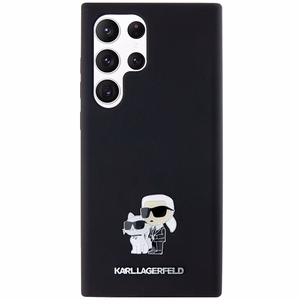 Karl Lagerfeld silikona Karl&Choupette metāla piespraude viedtālruņa apvalks Samsung Galaxy S24 Ultra - melns