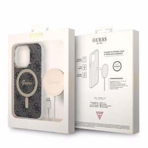 Guess GUBPP14LH4EACSK 4G Print MagSafe vāciņa un lādētāja komplekts iPhone 14 Pro 6.1", melns