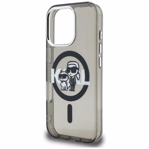 Karl Lagerfeld IML Glitter Karl & Choupette Sketch Logo MagSafe maciņš iPhone 16 Pro Max - melns