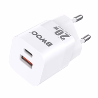 BWOO CDA156 PD sienas lādētājs 1x USB-C 1v USB 20W balts