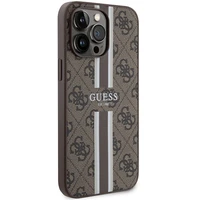 Guess 4G Printed Stripes Magnētiskais viedtālruņa apvalks iPhone 15 Pro Max - brūns