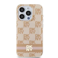 DKNY IML rūtainais mono raksts un drukātas svītras magnētiskais viedtālruņa apvalks iPhone 13 Pro / 13 - rozā