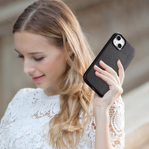 iCarer Case Leather cover for iPhone 14 Plus genuine leather case black (compatible with MagSafe)