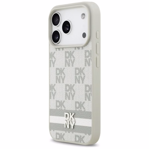 DKNY rūtainais ar drukātām svītrām viedtālruņa apvalks iPhone 17 Pro - bēšs