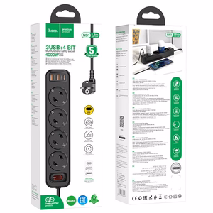 Pagarināšanas lenta Hoco 1,8 m 4 kontaktligzdas + 2 x USB A + USB C QC3.0 PD 3A 20W NS1 balta
