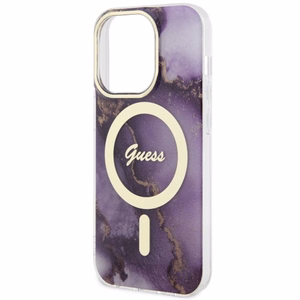 Guess GUHMP14LHTMRSU iPhone 14 Pro 6.1" violets/violets cietais apvalks Zelta Marmors MagSafe