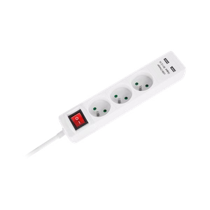 Rebel pagarinātājs, 3 kontaktligzdas + 2 USB ligzdas, ar slēdzi, 5 m