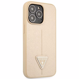 Guess GUHCP14XPSATLE iPhone 14 Pro Max 6.7" bēšs cietais viedtālruņa apvalks Saffiano Triangle Logo