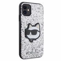 Karl Lagerfeld KLHCN61G2CPS iPhone 11 / Xr 6.1" sudrabains cietais viedtālruņa apvalks Spīdumi Choupette Emblēma
