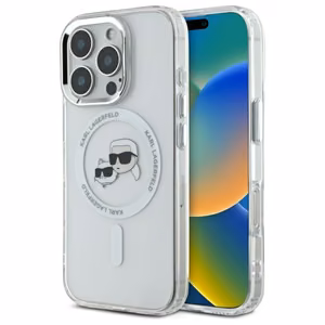 Karl Lagerfeld IML Metal Karl&Choupette Head MagSafe Case for iPhone 16 Pro - White