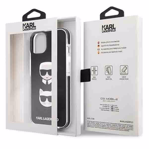 Viedtālruņa apvalks Karl Lagerfeld Karl&Choupette Head Case iPhone 13 - melns