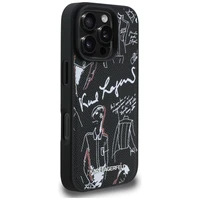 Karl Lagerfeld Grained Pattern & Logo MagSafe Maciņš for iPhone 16 Pro Max - melns