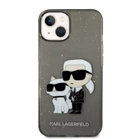 Karl Lagerfeld mirdzošs Karl&Choupette viedtālruņa apvalks iPhone 14 Plus - melns