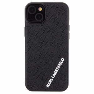Karl Lagerfeld 3D gumijas daudzveidīgs logotips viedtālruņa apvalks iPhone 15 Plus - melns