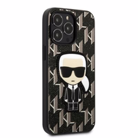 Karl Lagerfeld KLHCP13LPMNIKBK iPhone 13 Pro / 13 6.1" cietais apvalks melns/melns Monogramma Ikonik plāksteris